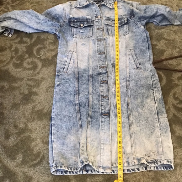distressed denim trench coat